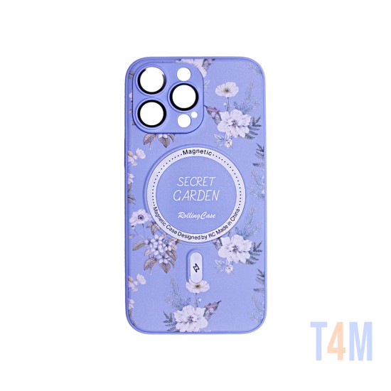 Capa Magnetic com Desenho De Flores para Apple iPhone 14 Pro Max Roxo